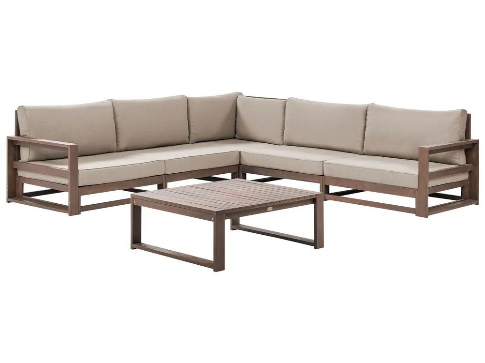 Garten Ecksofa mit Tisch 5-Sitzer TIMOR modular zertifiziertes Akazienholz Dunkelbraun