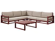 Garten Ecksofa mit Tisch 5-Sitzer TIMOR modular Akazienholz Dunkelrot Grau Beige_856546