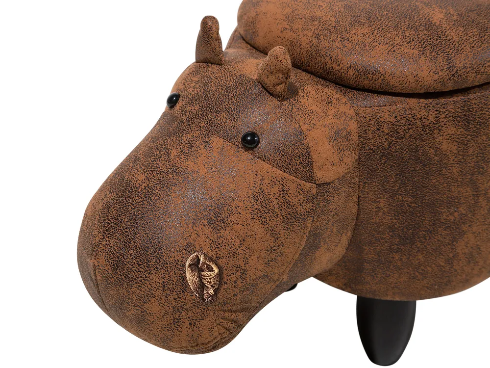 Storage Animal Stool HIPPO Hippo Faux Leather Brown_710400
