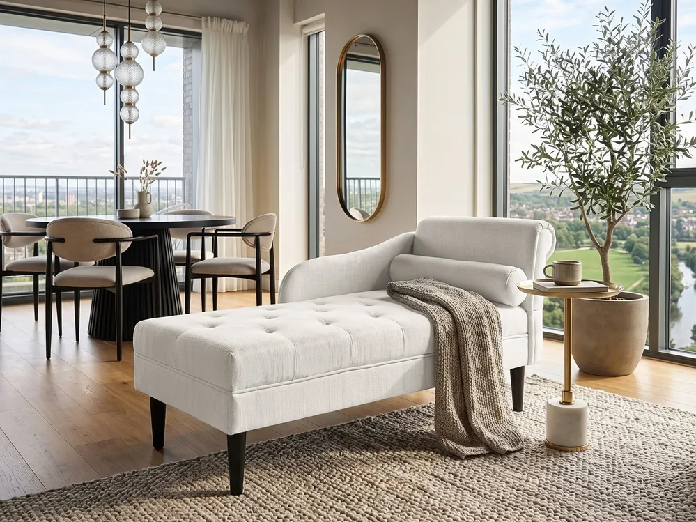 Rechtsseitige Chaiselongue YVOIRE Stoff Cremeweiß