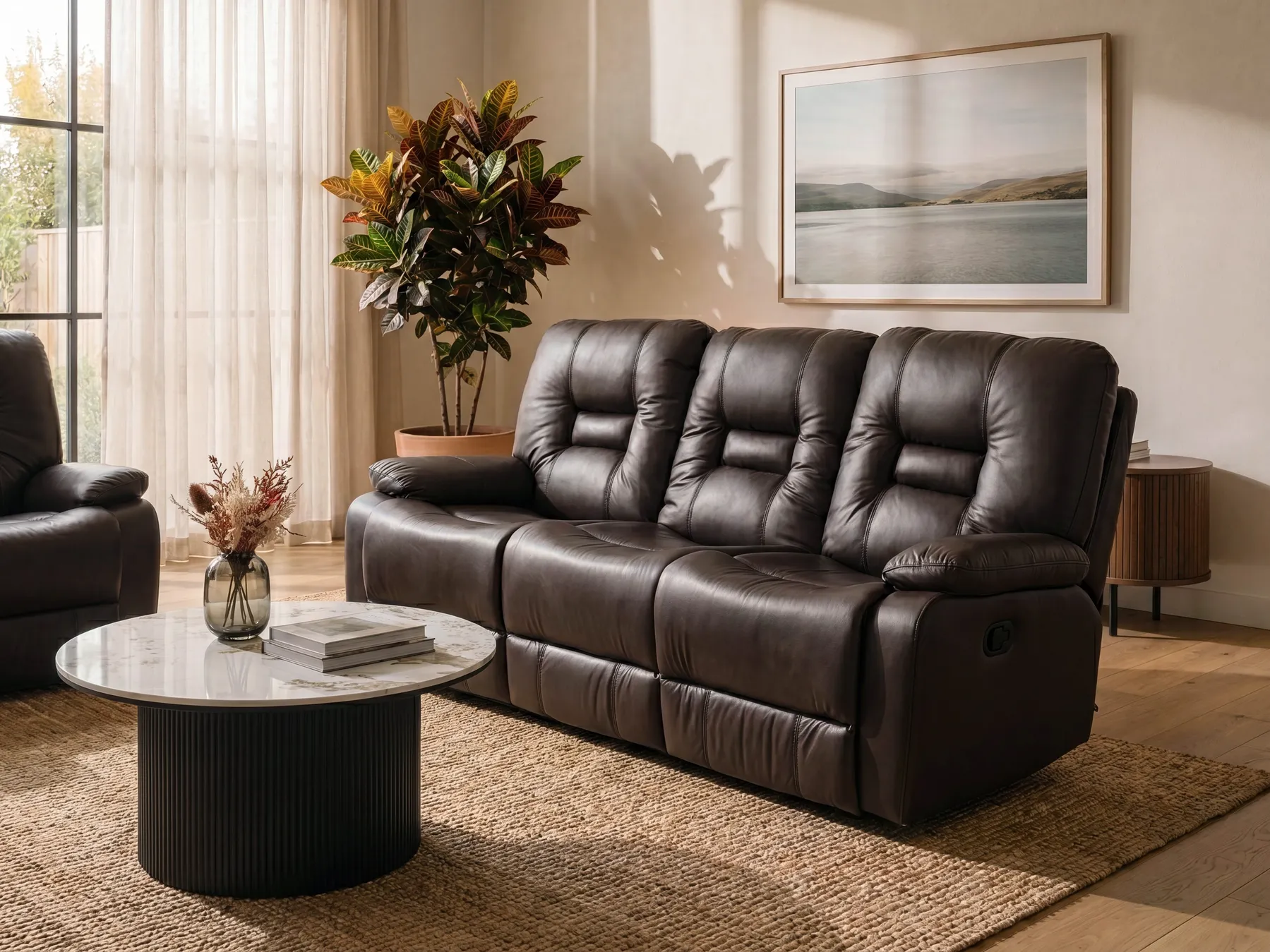 Sofa manuell verstellbar 3-Sitzer BERGEN Kunstleder Braun_681544