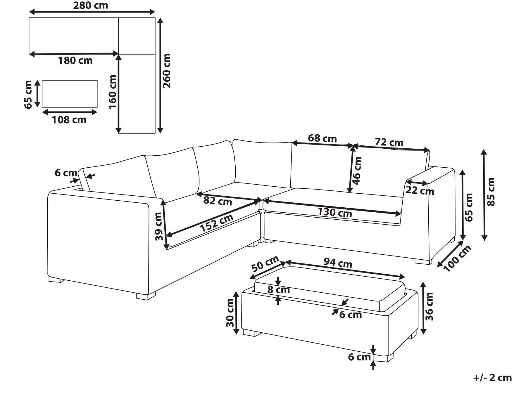 Garten Ecksofa mit Ottomane 5-Sitzer RINELLA Rattan Grau_967740