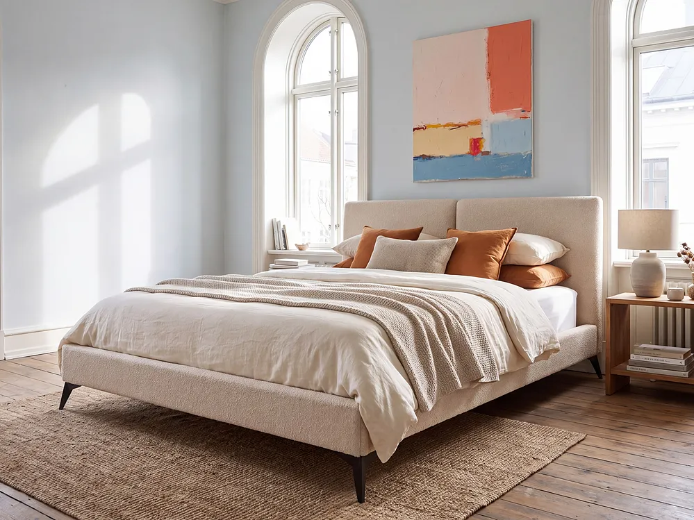 Bett mit Lattenrost Bouclé MELLE 160 x 200 cm Beige_1151005