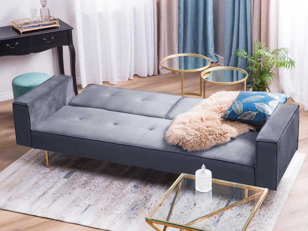 Schlafsofa 3-Sitzer VISNES Samtstoff Grau_726285