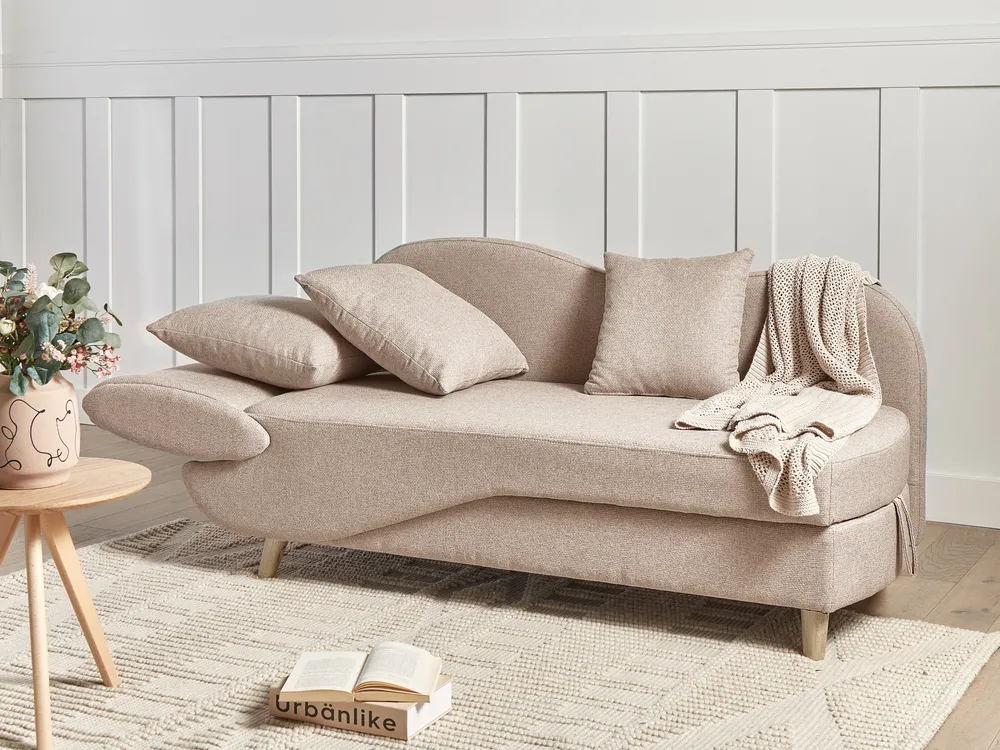 Linksseitige Chaiselongue MERI mit Stauraum Kunstleinen Hellbraun_937715