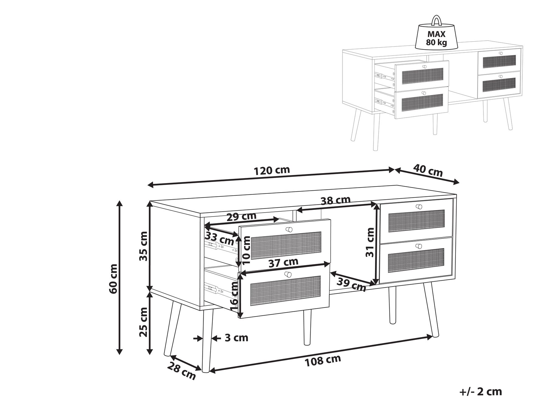 TV-Möbel PEROTE Rattan Hellbraun_841356