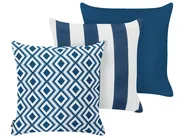 Gartenkissen 3er Set DEUTZIA Geometrisches Muster 45 x 45 cm Marineblau_1124866