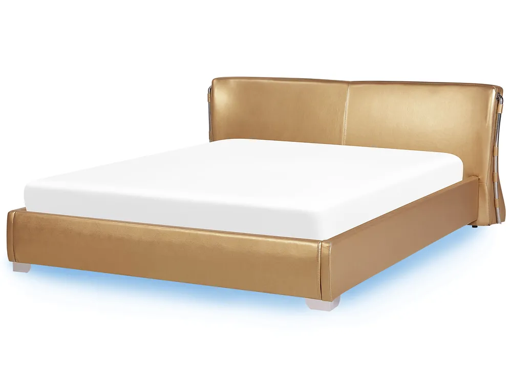 Bett mit LED Echtleder PARIS 180 x 200 cm LED Gold