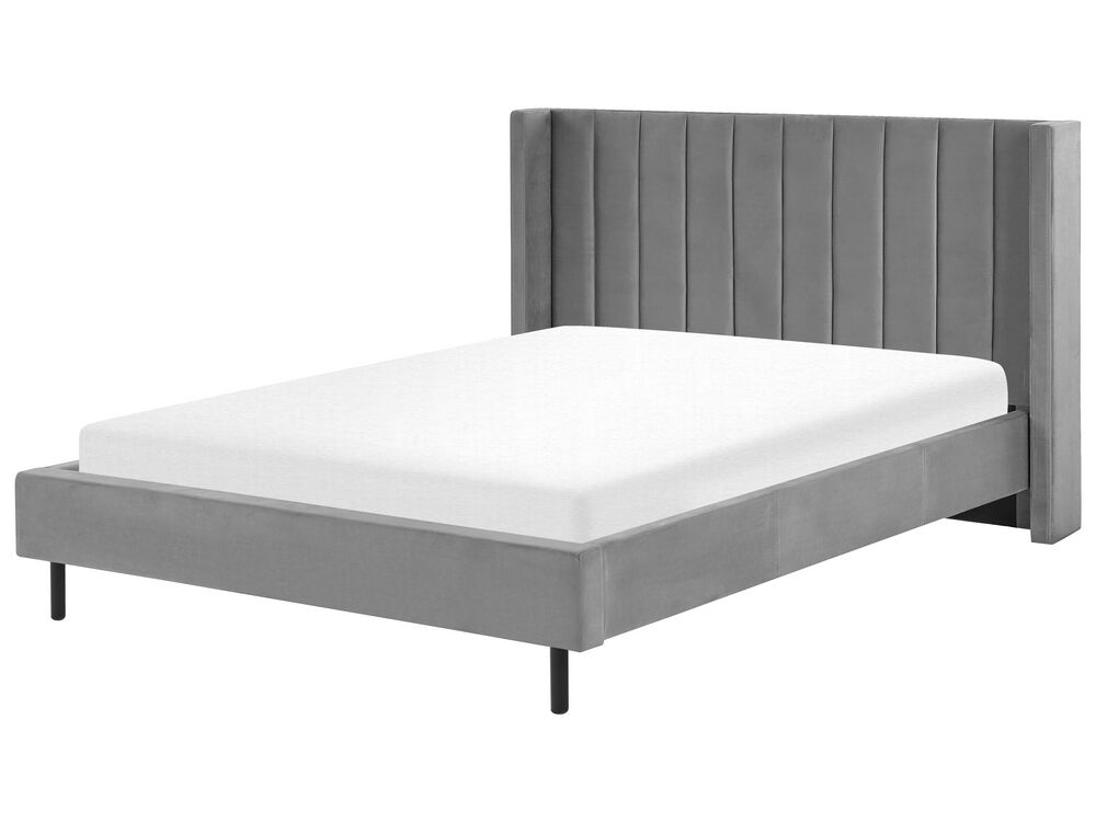 Lit avec sommier Velours VILLETTE 160 x 200 cm Gris
