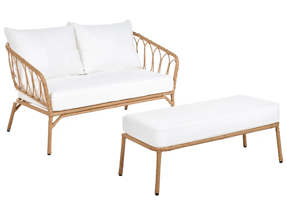 Garden Sofa 2 Seater FOLLO with Bench PE Rattan Light Brown_1079288