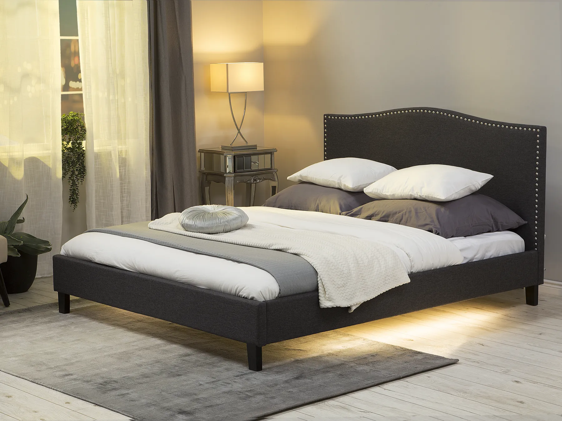 Bed Fabric MONTPELLIER 180 x 200 cm (EU Super King) LED White_709464
