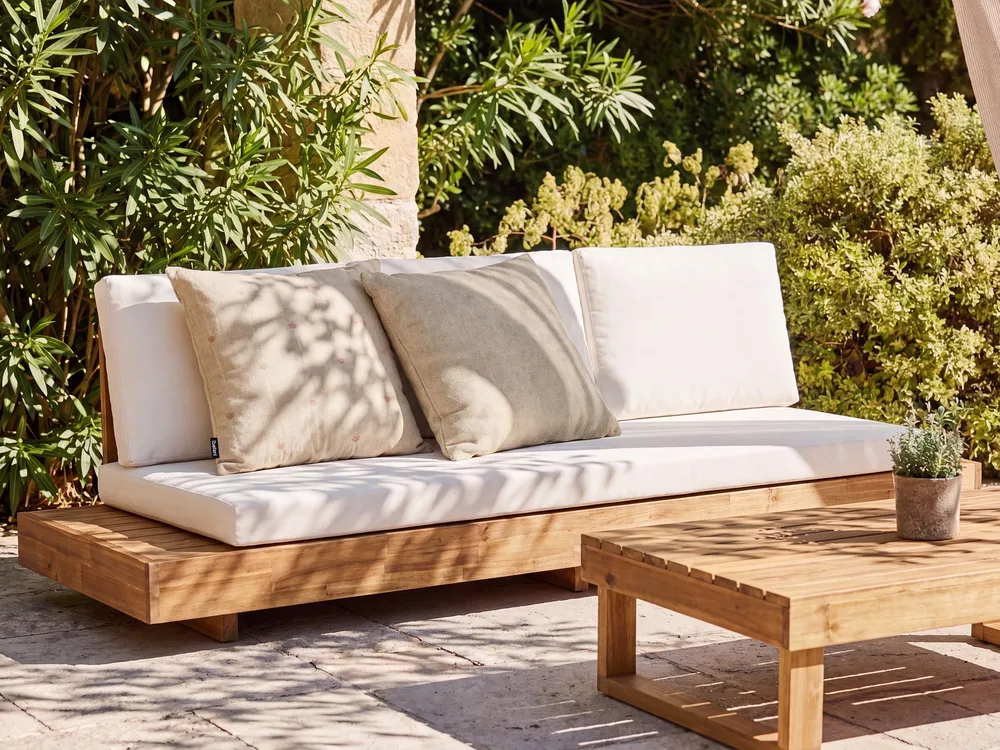 Set of 2 Outdoor Cushions CALIA Plant Pattern 45 x 45 cm Beige_1125455