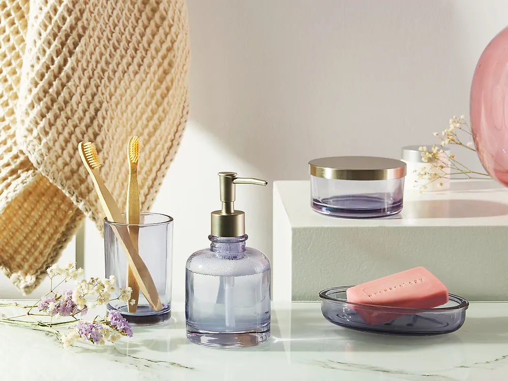 4-Piece Bathroom Accessories Set TELMA Glass Violet_1182423