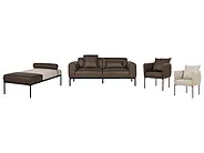 Chaise Longue MALMOS Faux Linen Faux Leather Dark Brown_933355