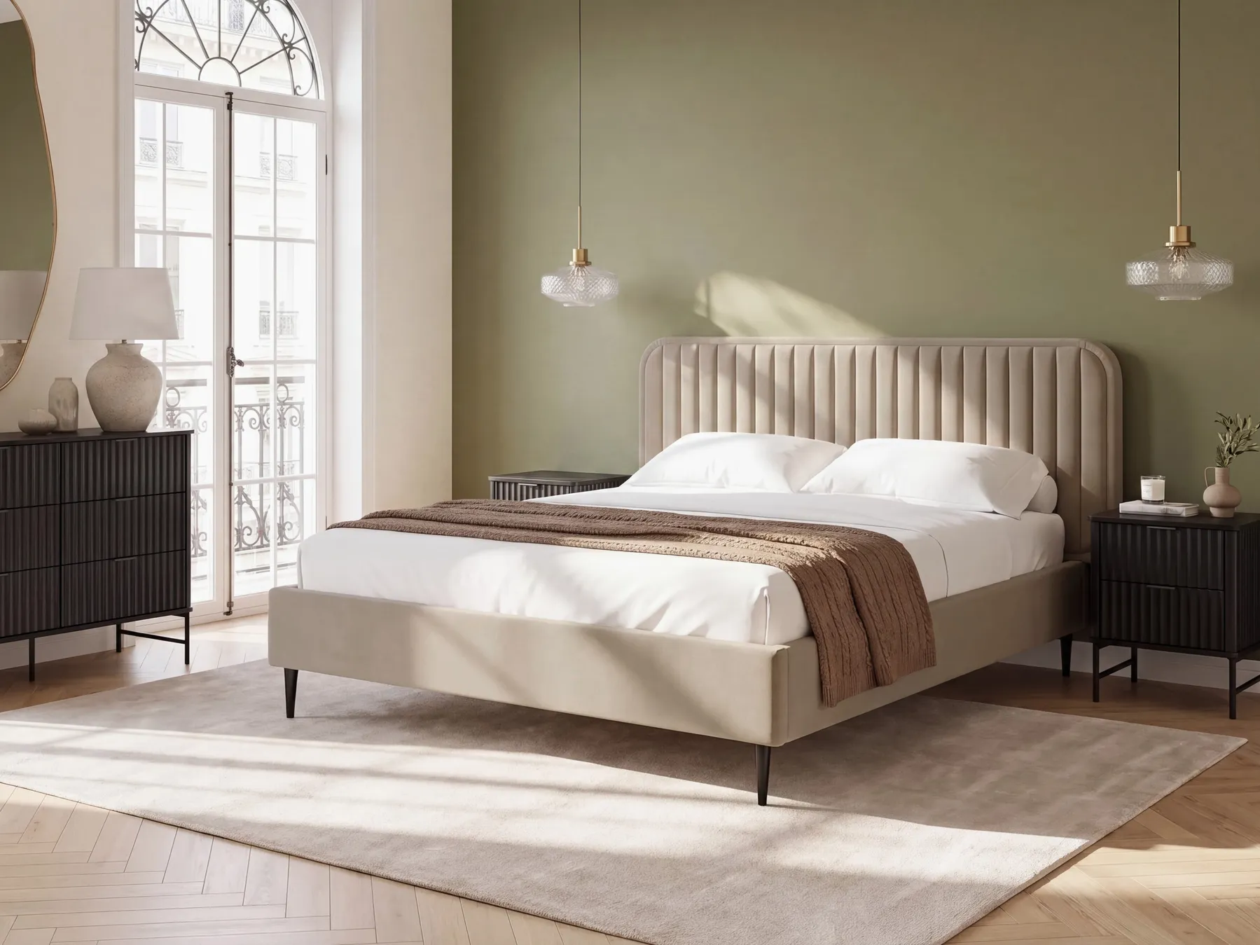 Bett mit Lattenrost Samtstoff BRIN 140 x 200 cm Taupe_942101