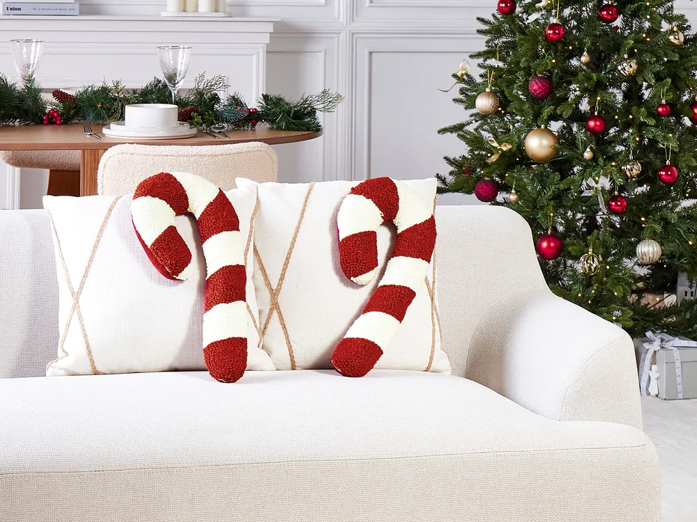 Dekokissen 2er Set CANDY CANE 22 x 55 cm Bouclé Rot Weihnachtsmotiv