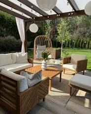 Lounge Set mit Tisch und Ottomane 5-Sitzer BARATTI Akazienholz Braun_926189
