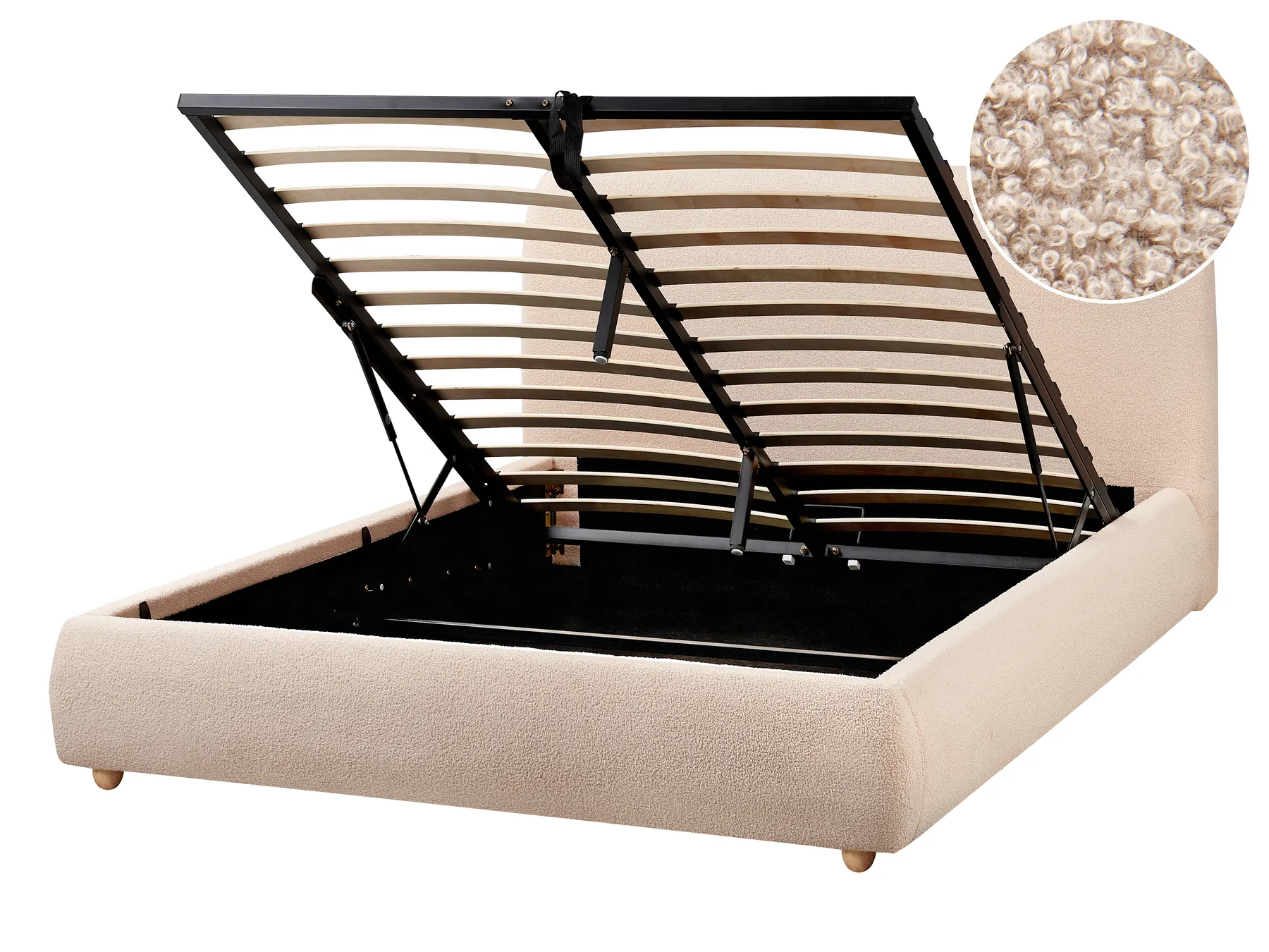 Ottoman Bed BLAGNAC Boucle Beige 140 x 200 cm (EU Double)_1009274