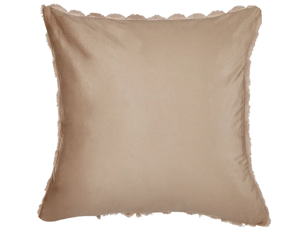 Set of 2 Decorative Cushions PURSLANE 43 x 43 cm Faux Fur Beige Geometric Pattern_856306