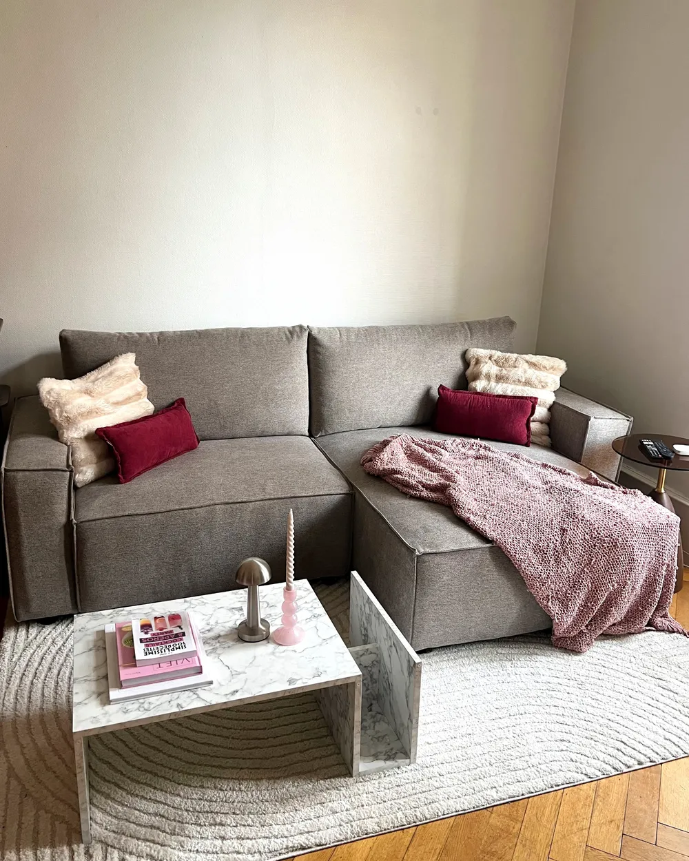 Sofa Bed 3 Seater KARILA with Storage Fabric Taupe Left Hand_1036026