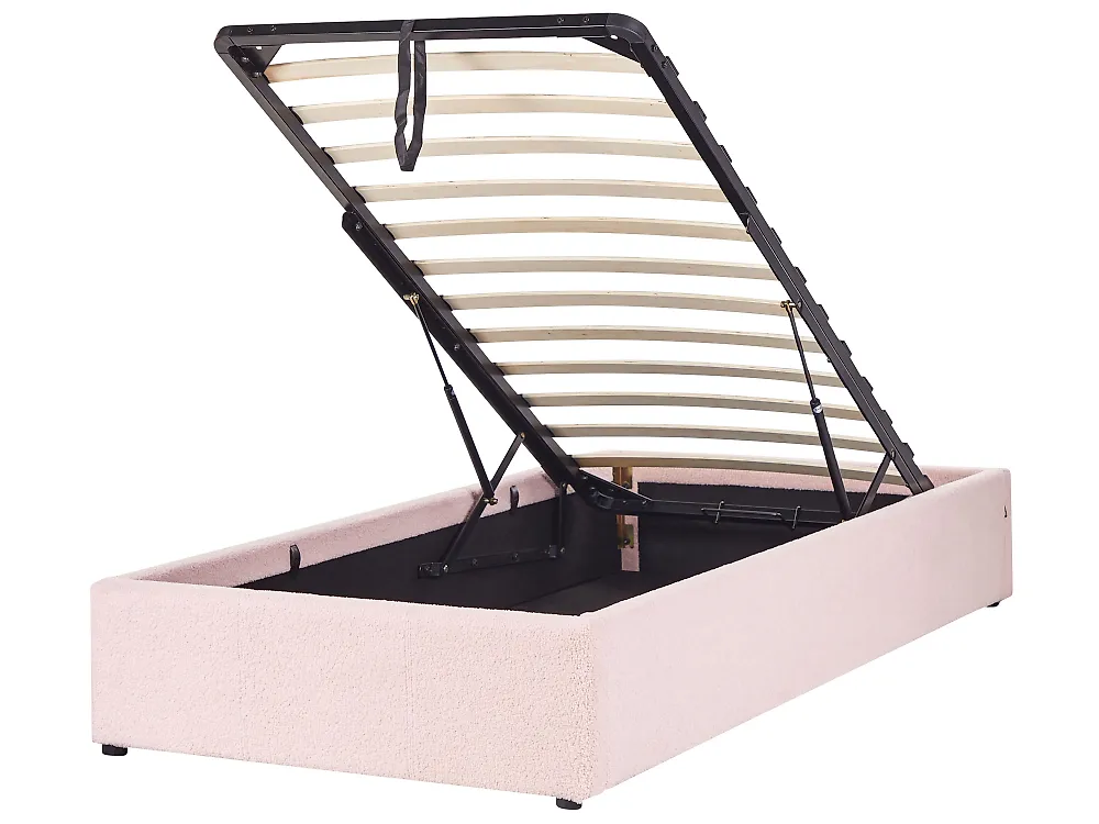 Ottoman Bed without Headboard DINAN Boucle Pastel Pink 90 x 200 cm (EU Single)_903660
