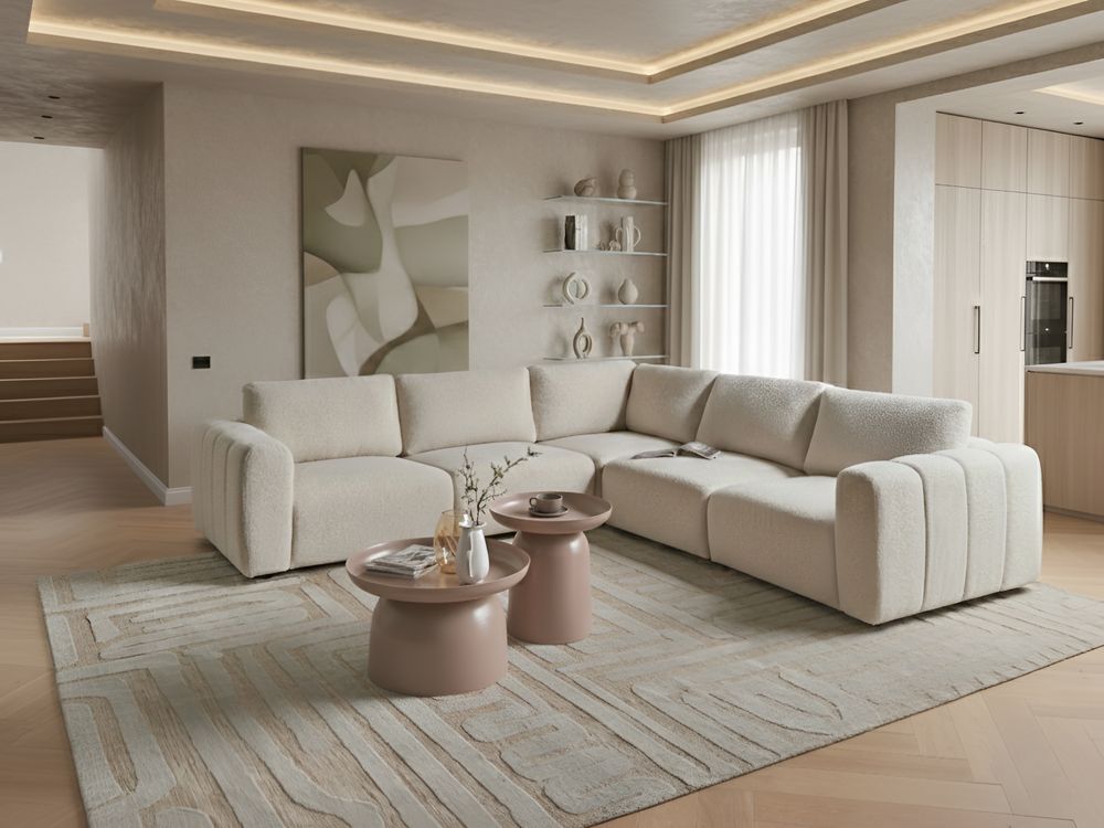 Modul Ecksofa 5-Sitzer KIVVIK Bouclé Cremeweiß linksseitig