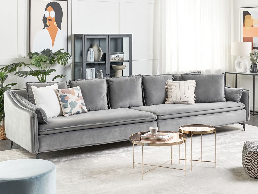 Sofa 4-Sitzer AURE Samtstoff Hellgrau