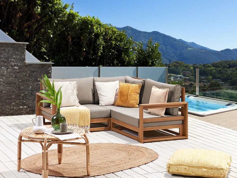 Garten Ecksofa 2-Sitzer TIMOR modular zertifiziertes Akazienholz Hellbraun_906357