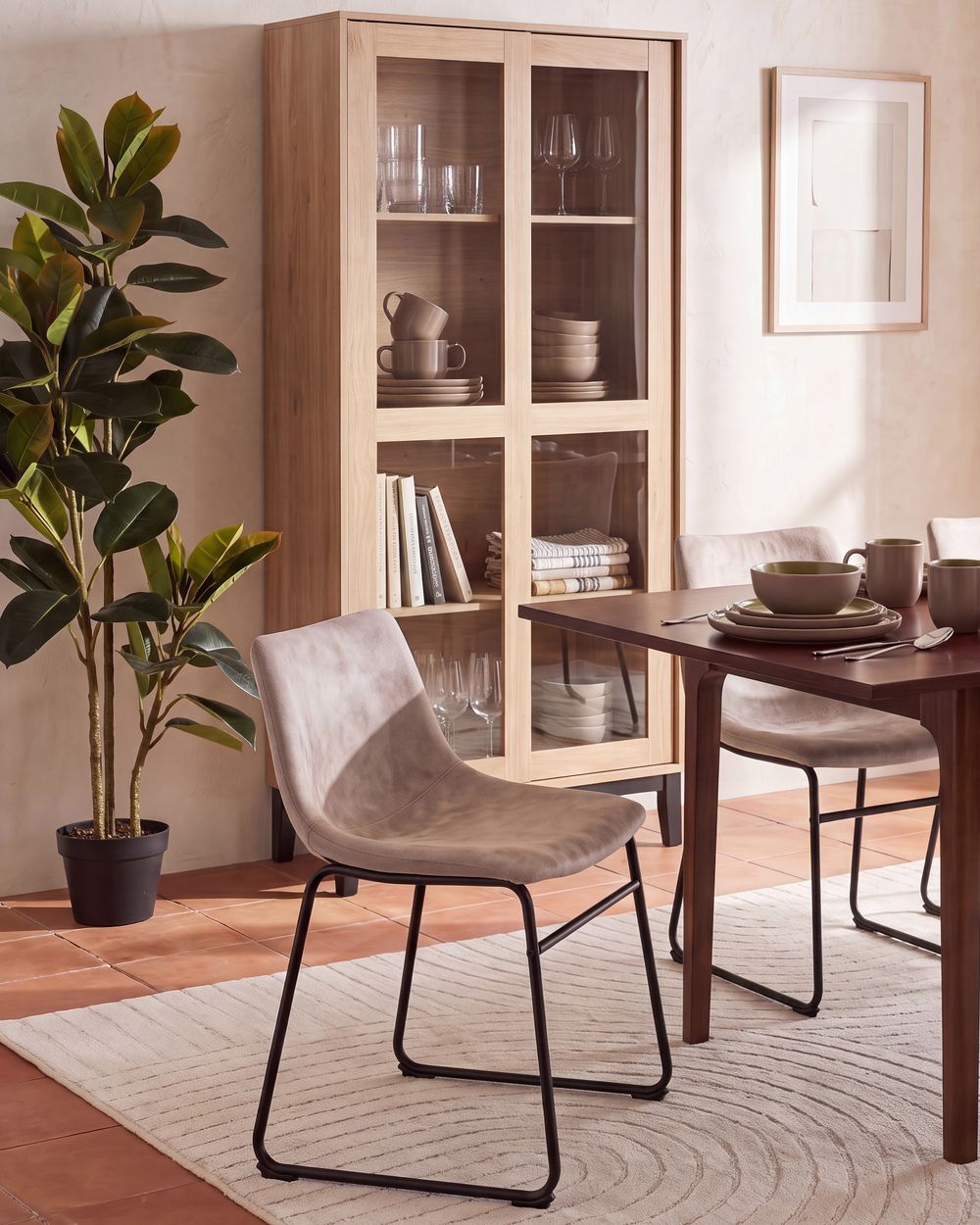 Set of 2 Dining Chairs BATAVIA Fabric Beige