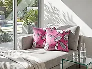 Dekokissen 2er Set MALVA 45 x 45 cm Samtstoff Rosa Blumenmuster_1183878