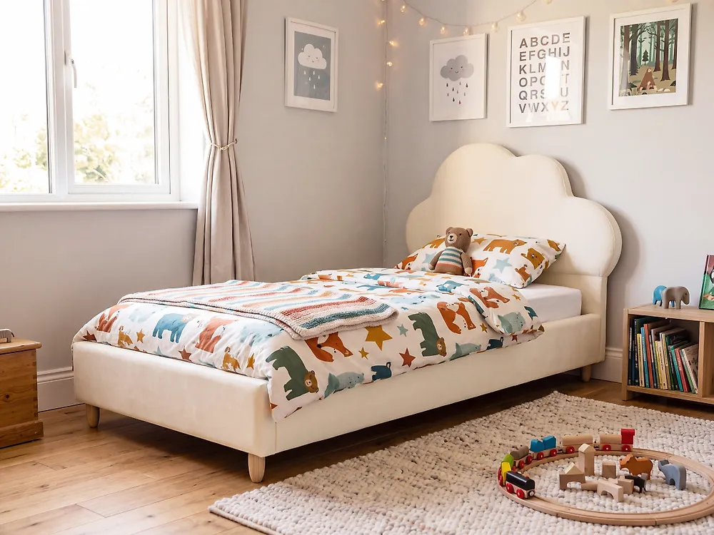 Kinderbett Wolke Samtstoff BELLEVUE 90 x 200 cm Hellbeige_1175110