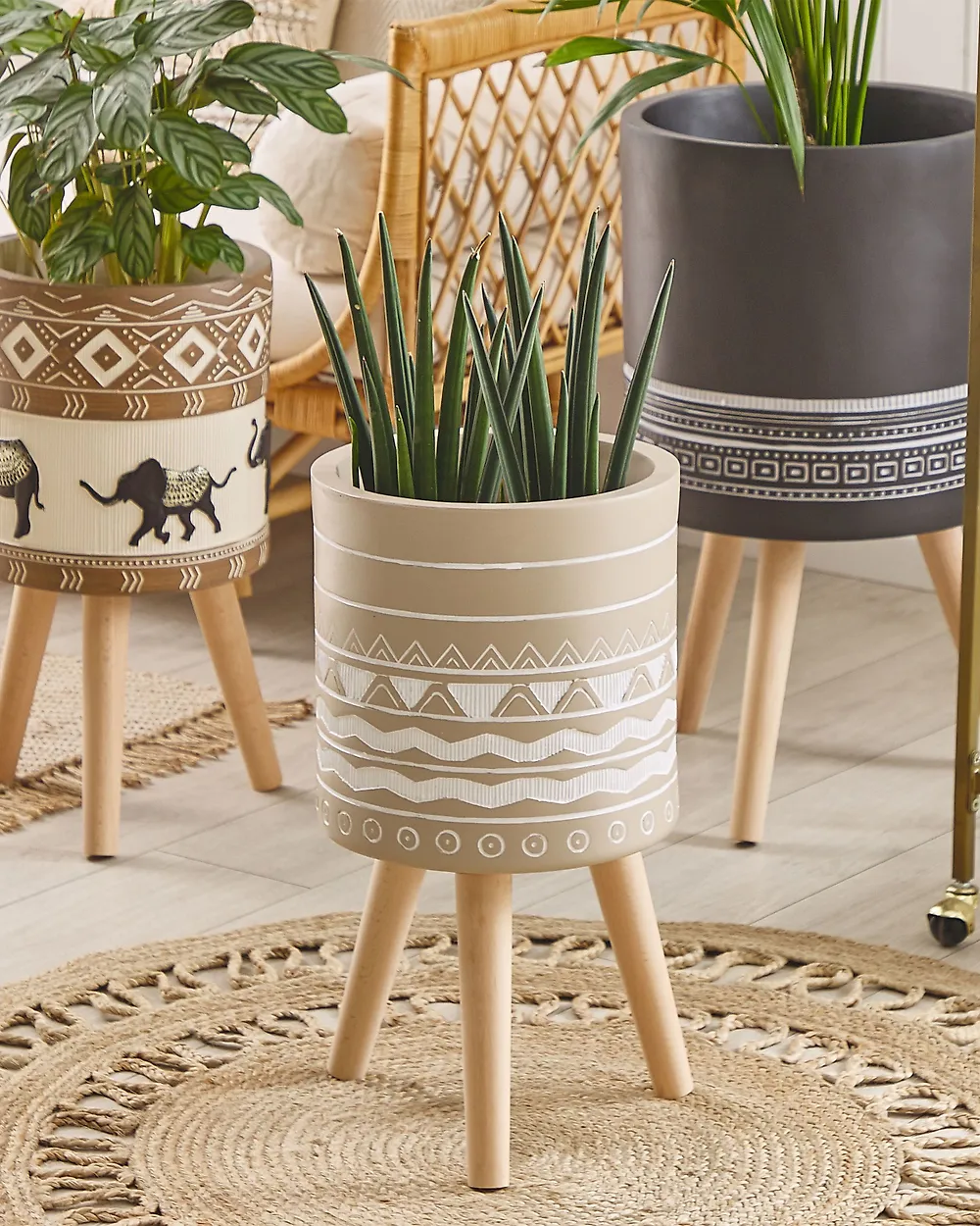 Blumentopf mit Beinen MILINA 30 cm Beige