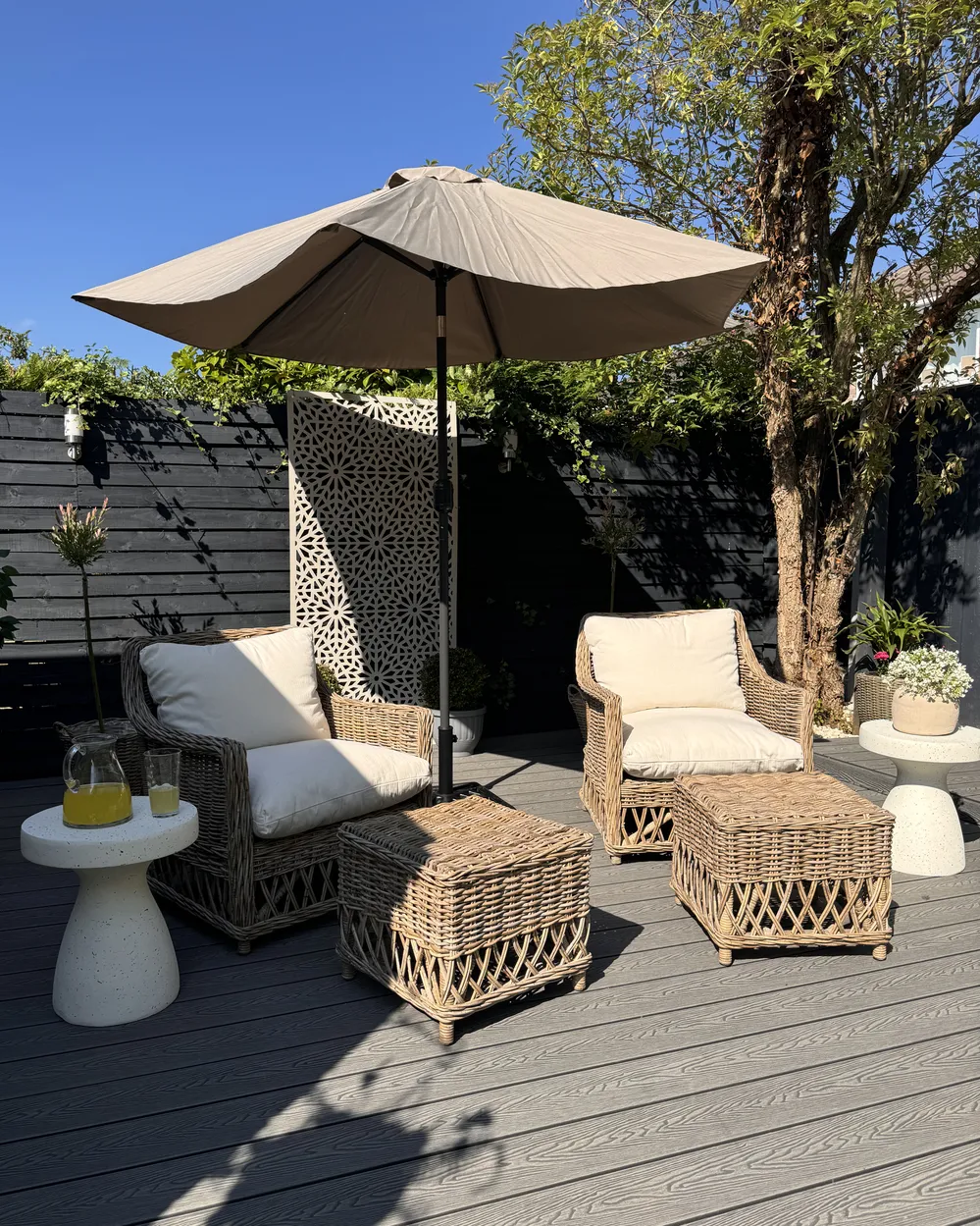 Gartensessel 2er Set mit Auflagen RIBOLLA mit Fußstütze Rattan Naturfarben_933317