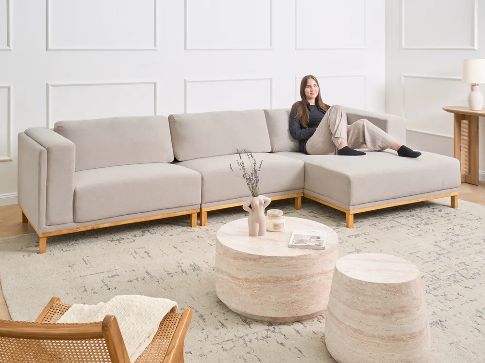 Ecksofa 5-Sitzer VENG Stoff Hellbeige linksseitig_1009718