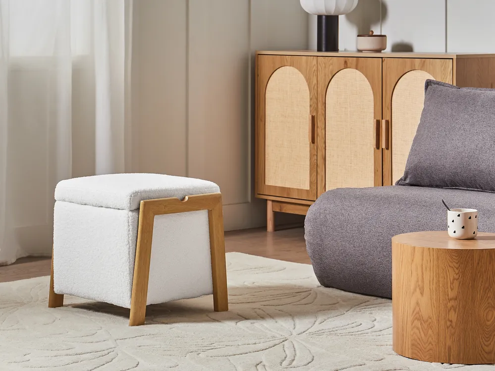 Pouf mit Stauraum EDLAND Bouclé 45 cm Weiß