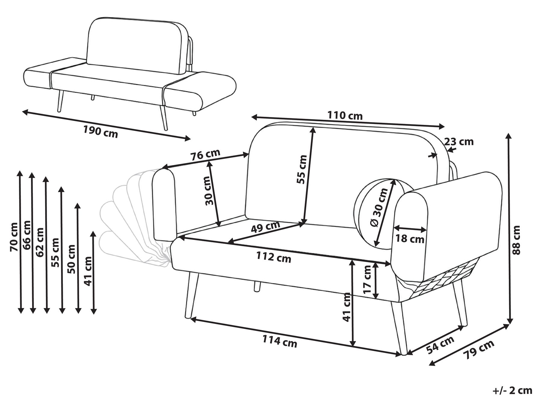Sofa Bed 2 Seater DOROTEA Boucle Off-White_1071464