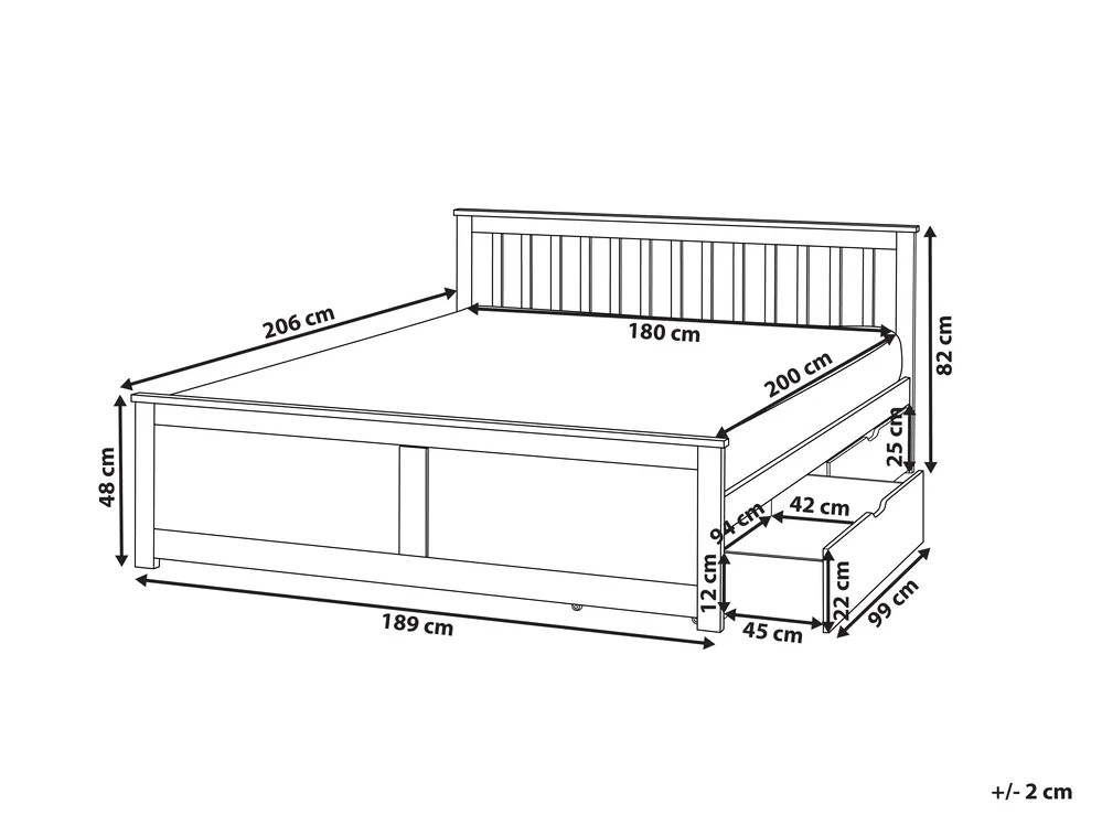Bett mit 2 Schubladen OLENDON Kiefernholz Weiß 180 x 200 cm_955187