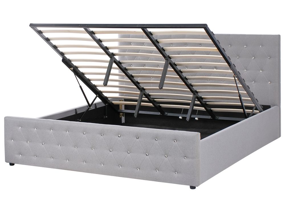 Ottoman Bed AMIENS Fabric Light Grey 180 x 200 cm (EU Super King)