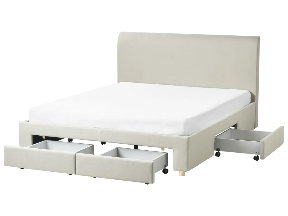 Bett mit Schubladen SOUTRIN Stoff Beige 160 x 200 cm