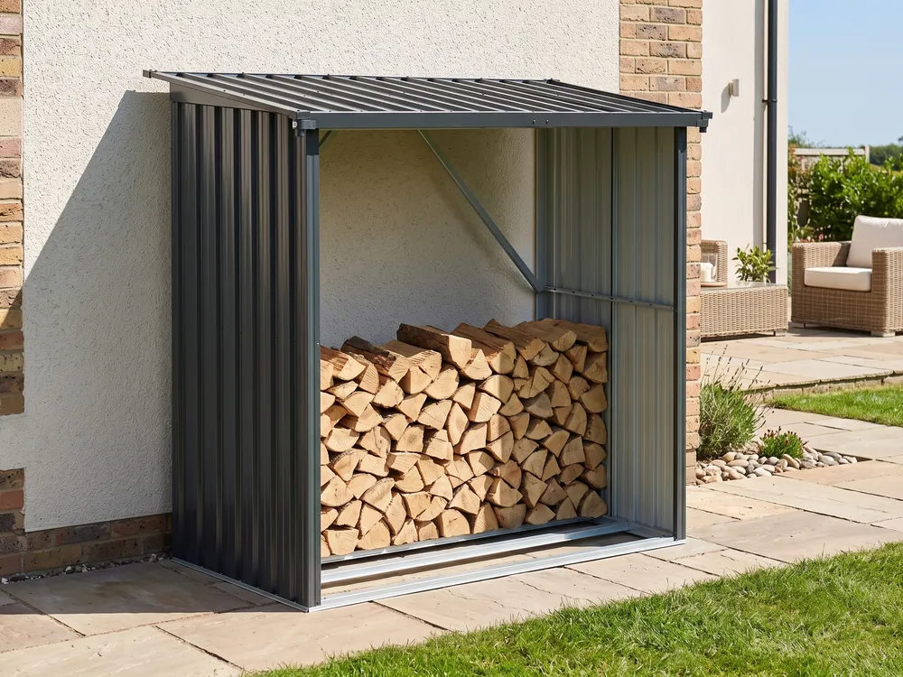 Garden Log Store SCHEGGINO 165 cm 89 cm Metal Graphite Grey_1093574