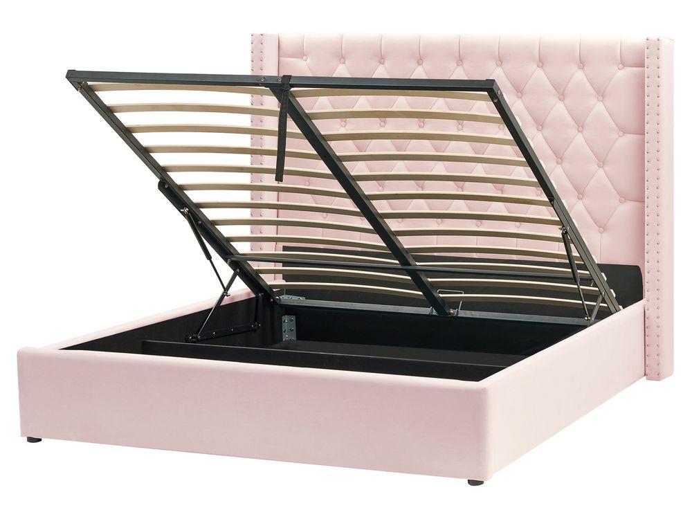 Bett mit Stauraum LUBBON Samtstoff Pastellrosa 160 x 200 cm
