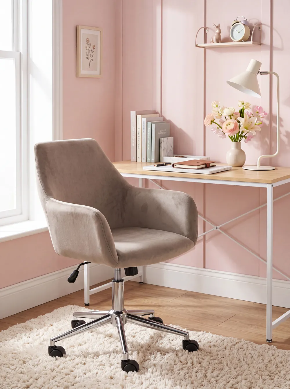 Bürostuhl WELLSTON Samtstoff Taupe_1101642
