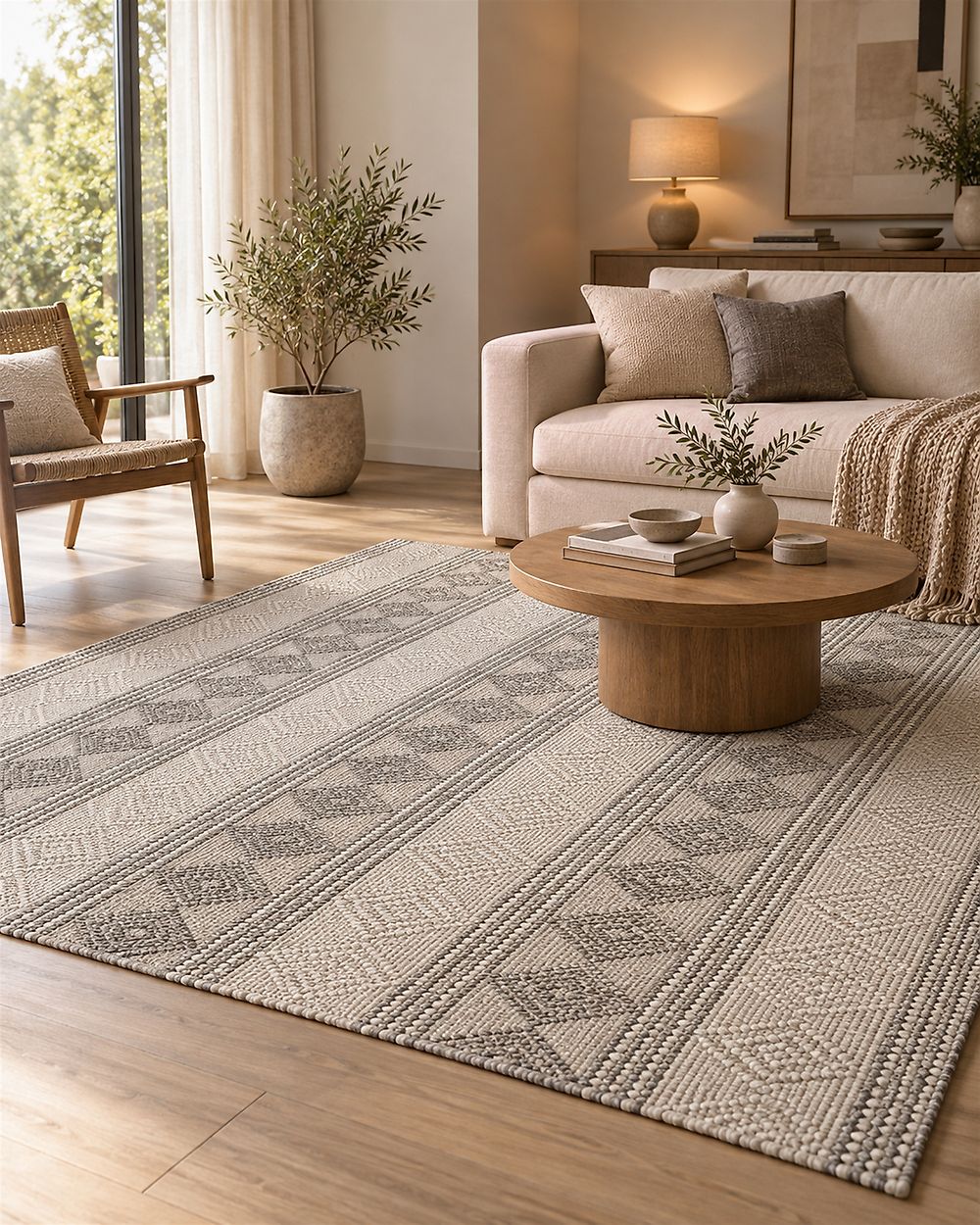 Rug BOZOVA Light Beige 200 x 200 cm Wool