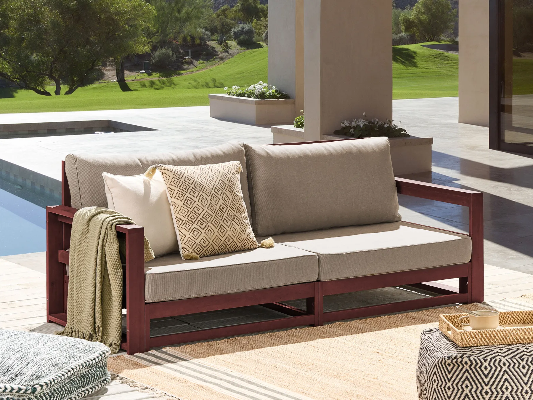Gartensofa 2-Sitzer TIMOR modular Akazienholz Dunkelrot_856624