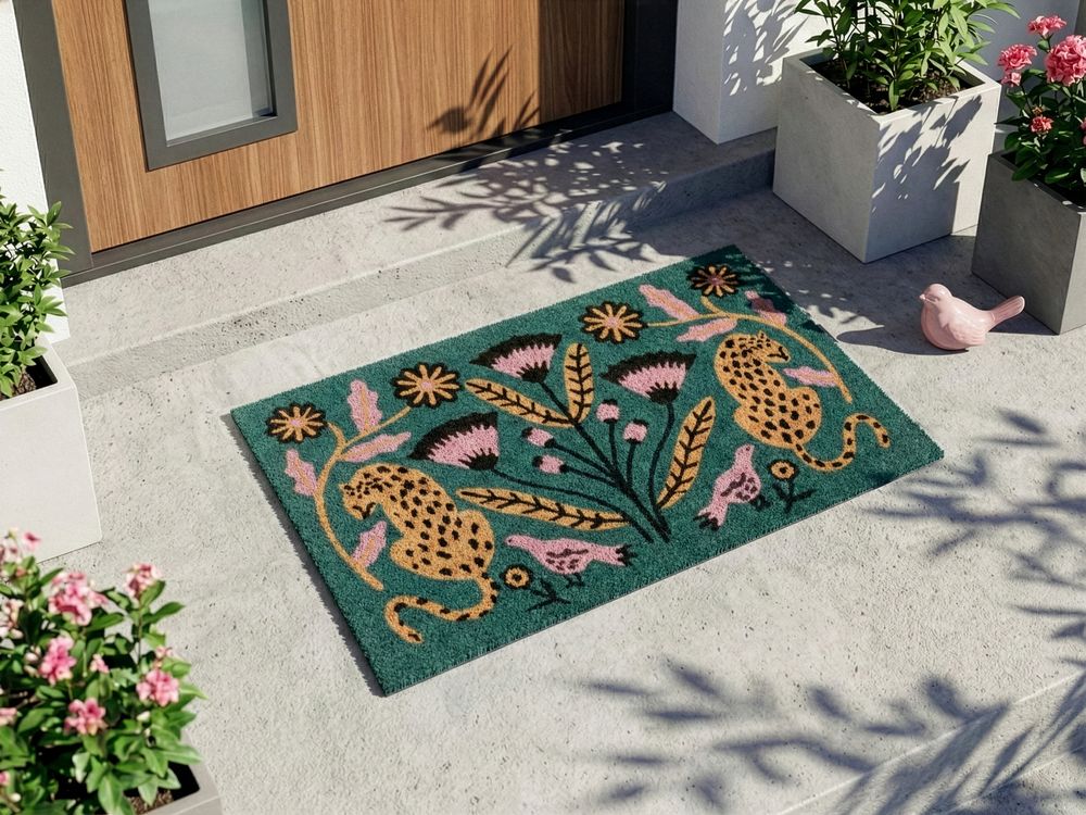 Doormat NAKNEK Multicolour 50 x 80 cm Cat Bird Flower Coir