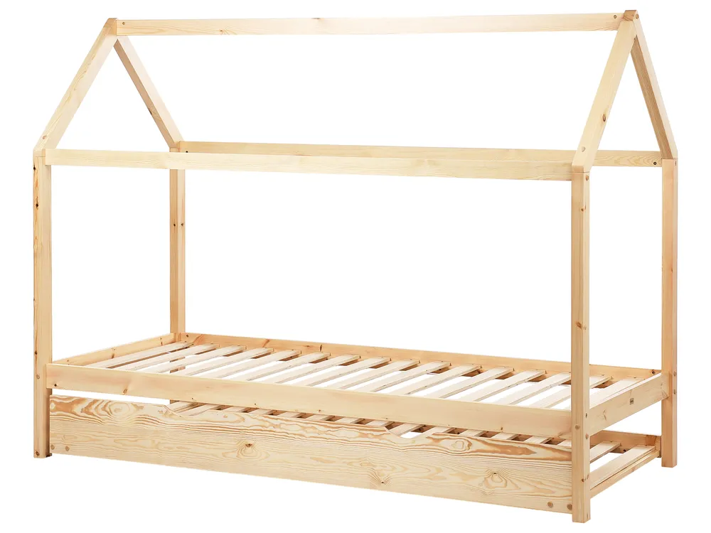 Kinderbett mit Ausziehbett Kiefernholz CRILLON 90 x 200 cm Hellbraun_961895