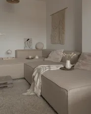 Modular Corner Sofa 3 Seater APRICA with Ottoman Faux Linen Beige Right Hand_980238