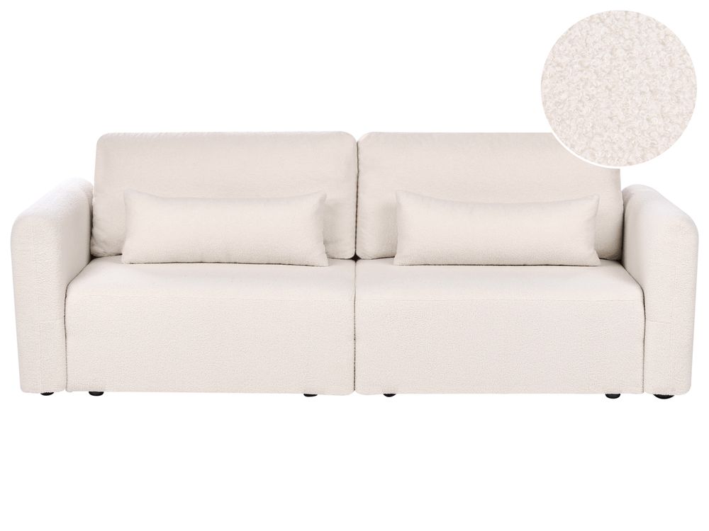 Sofa Bed 3 Seater VAXHOLM with Storage Boucle Light Beige