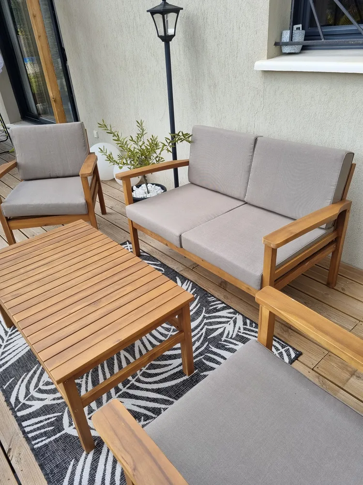 Lounge Set mit Tisch und Ottomane 4-Sitzer MANILA Akazienholz Hellbraun_821277
