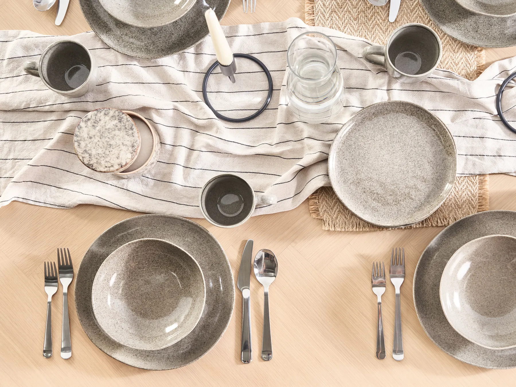 Speiseteller 4er Set COSTMARY Steinzeug Grau_957329